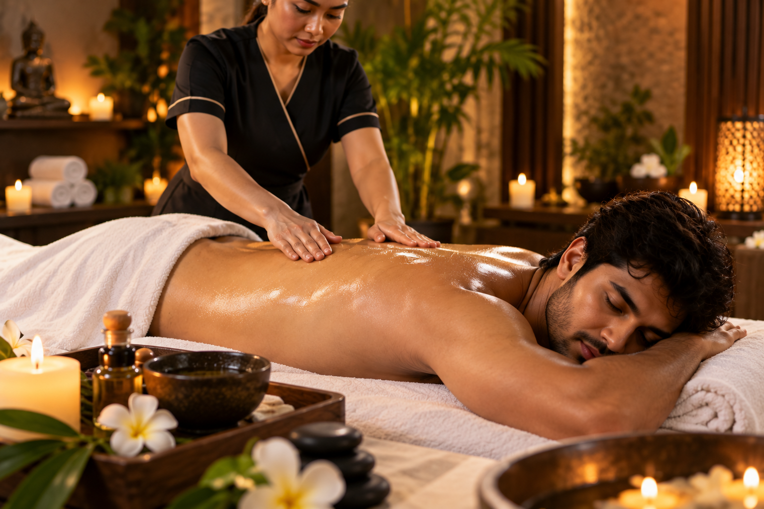 Full body massage therapy session at Infinity Beauty & Spa in Madhapur, Hyderabad